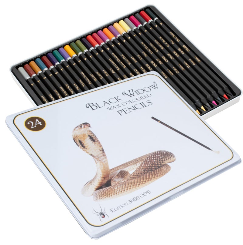 Black Widow Coloring Pencils for Adults â€“ 24 Wax Soft Core Colored Pencils for Adult Coloring Books â€“ Vibrant Color Pencil Set (Cobra Set) - Image 1